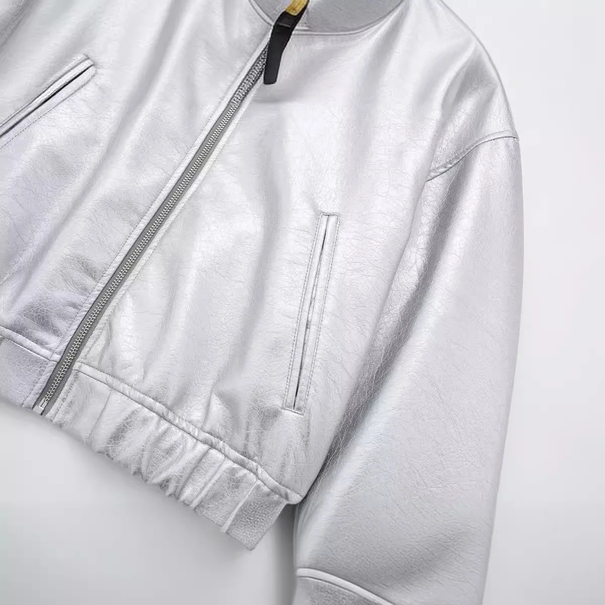 ZR European and American style women\'s imitation leather metal bomber jacket jacket women coat women denim jacket