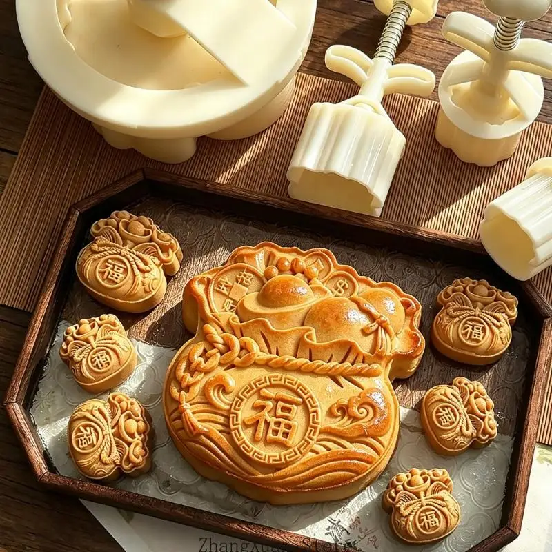 Chinesische Gebäckpresse mit gemustertem Lucky Bag-Teller für saisonales Festival-Backen 3XUF – Detail 7