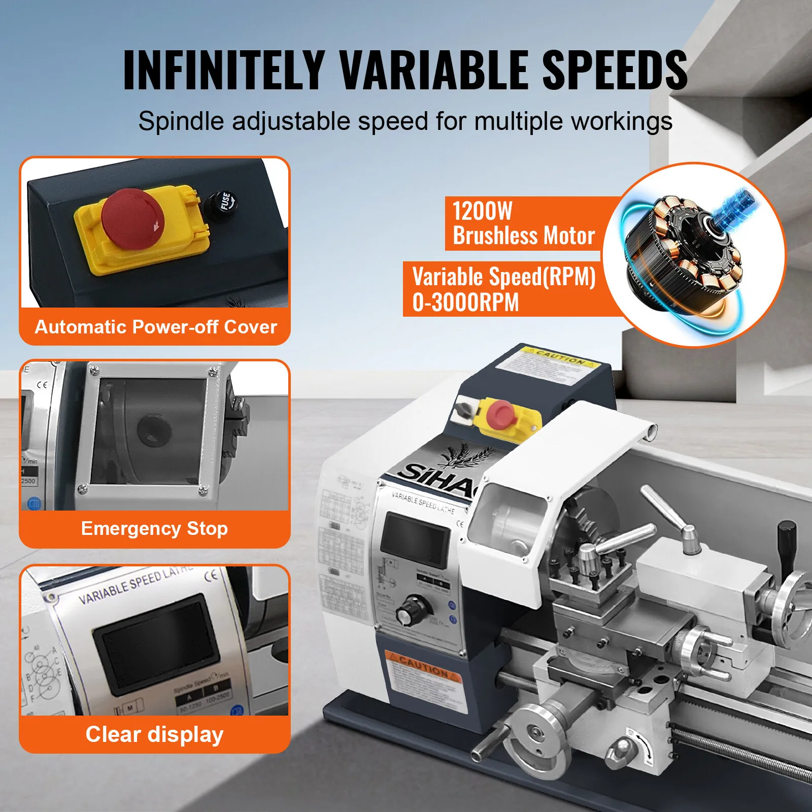 SIHAO Metaaldraaibank 220x750mm, Precisie Mini Metaaldraaibank 1500W Variabele Snelheid, Mini Draaibank Precisie Bench Top Metaalbewerking Draaibank