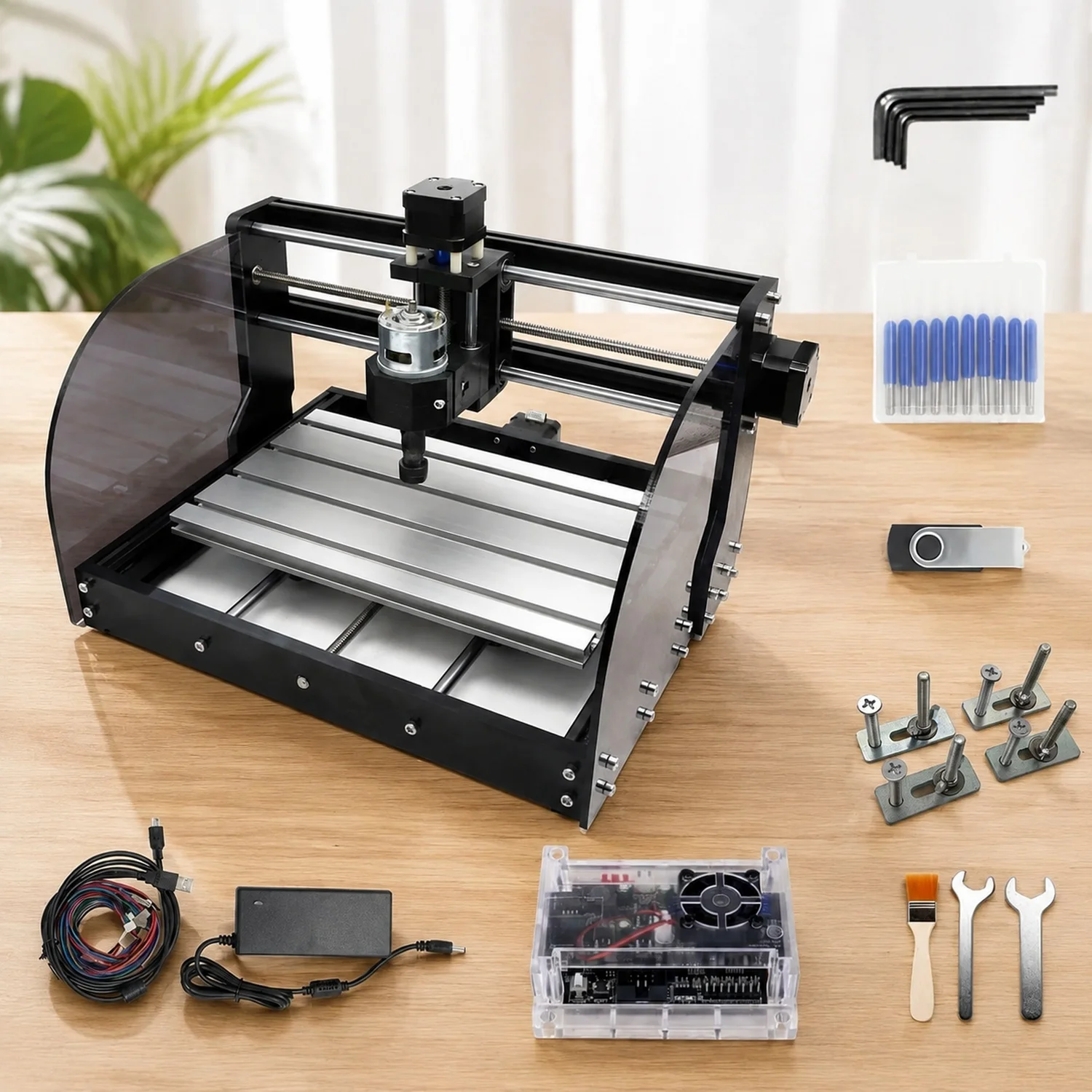 3 Axis 3018-PRO-MAX CNC Router Desktop Milling Engraver Machine | GRBL Control,Mini USB DIY Engraving Machine,120W PWM Spindle