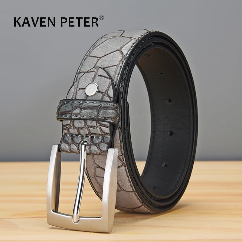 Men Faux Alligator Pattern Designer With Three Colour Choose Split Leather Lining Material Crocodile Belt  Free Shipping