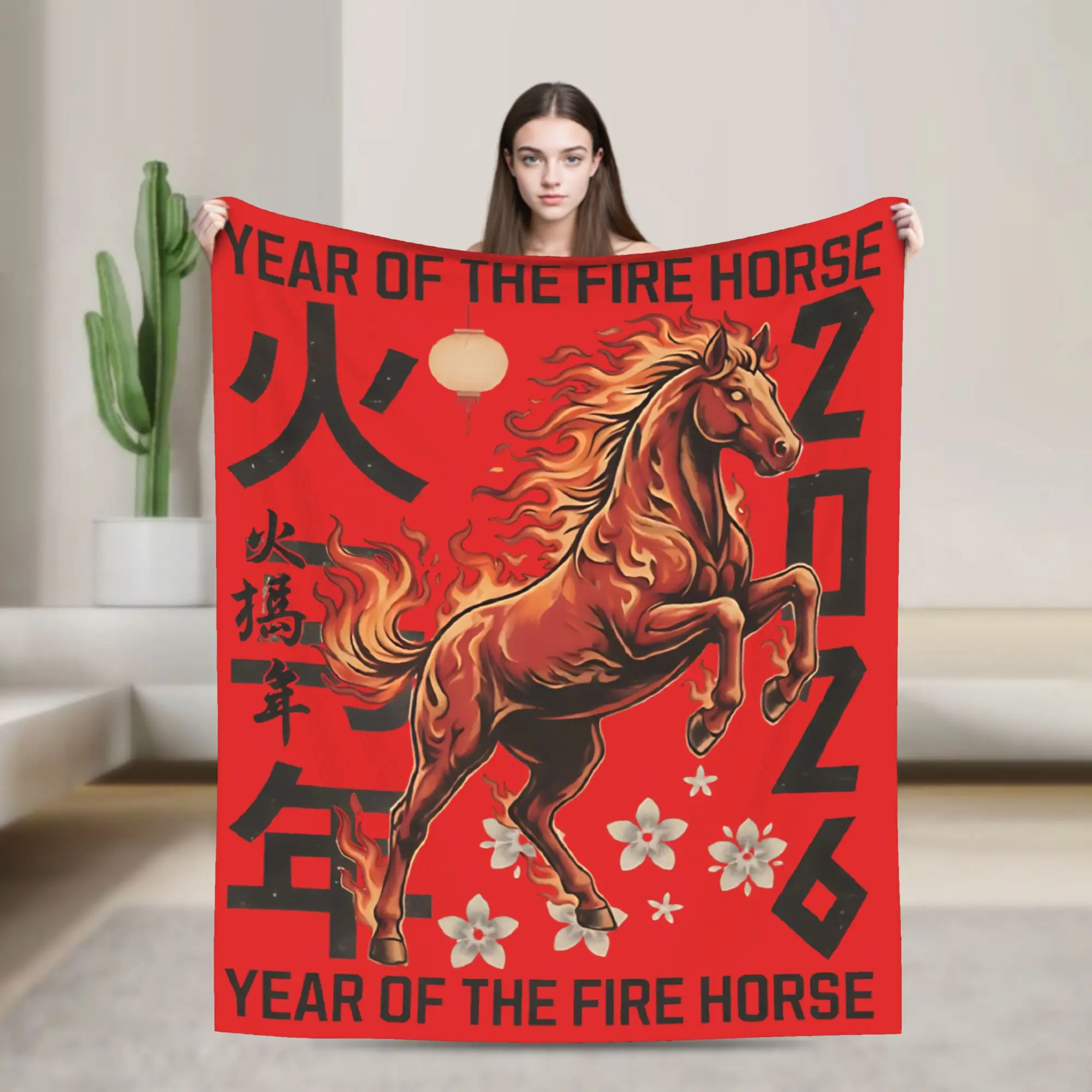 Year of the Fire Horse 2026 Chinese New Year  Knitted Blanket Velvet  Ultra-Soft Throw Blanket for Bedding Couch Bedspread