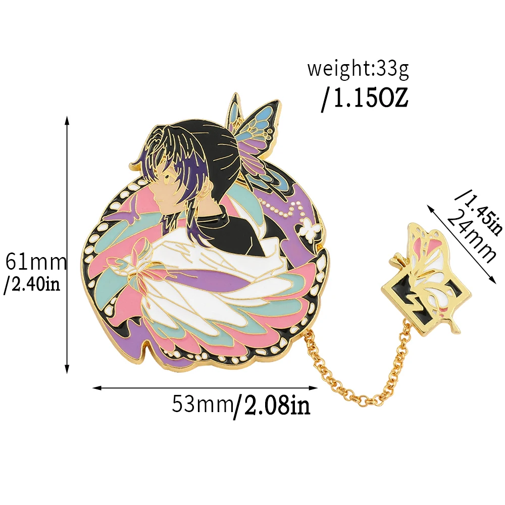 Japan Anime Demon Slayer Figure Brooches Kochou Shinobu Metal Enamel Pins Cosplay Badge for Women & Man Jewelry Accessories