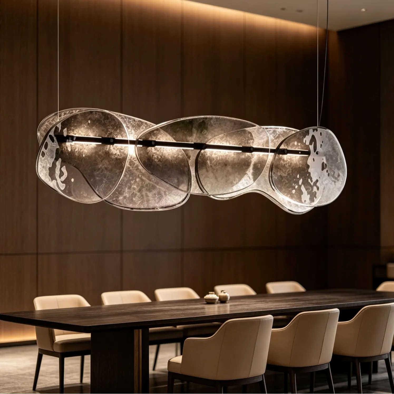 Modern light luxury long glass restaurant retro texture glass chandelier minimalist