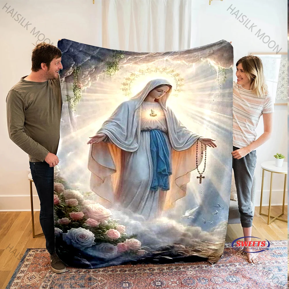Multi-style Christian Jesus Virgin Mary Flannel Blanket Throw Outdoor Leisure Office Sofa Bed Cover Soft Fluffy Quilt Blanket