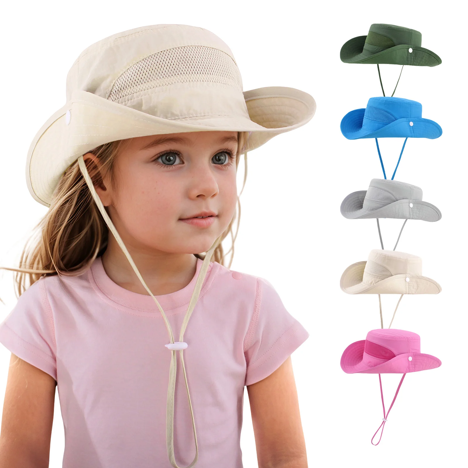 UV-Schutz-Sonnenhüte für Babys und Kinder, Strandhüte für Jungen und Mädchen für Ausflüge, winddichte Fischerhüte, atmungsaktive Hüte