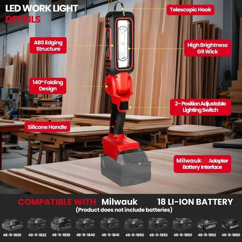 Przenośna, bezprzewodowa lampa robocza LED do akumulatorów litowych 18/20V Makita/DeWalt/Milwaukee, idealna do oświetlenia kempingowego. — zdjęcie produktu 3