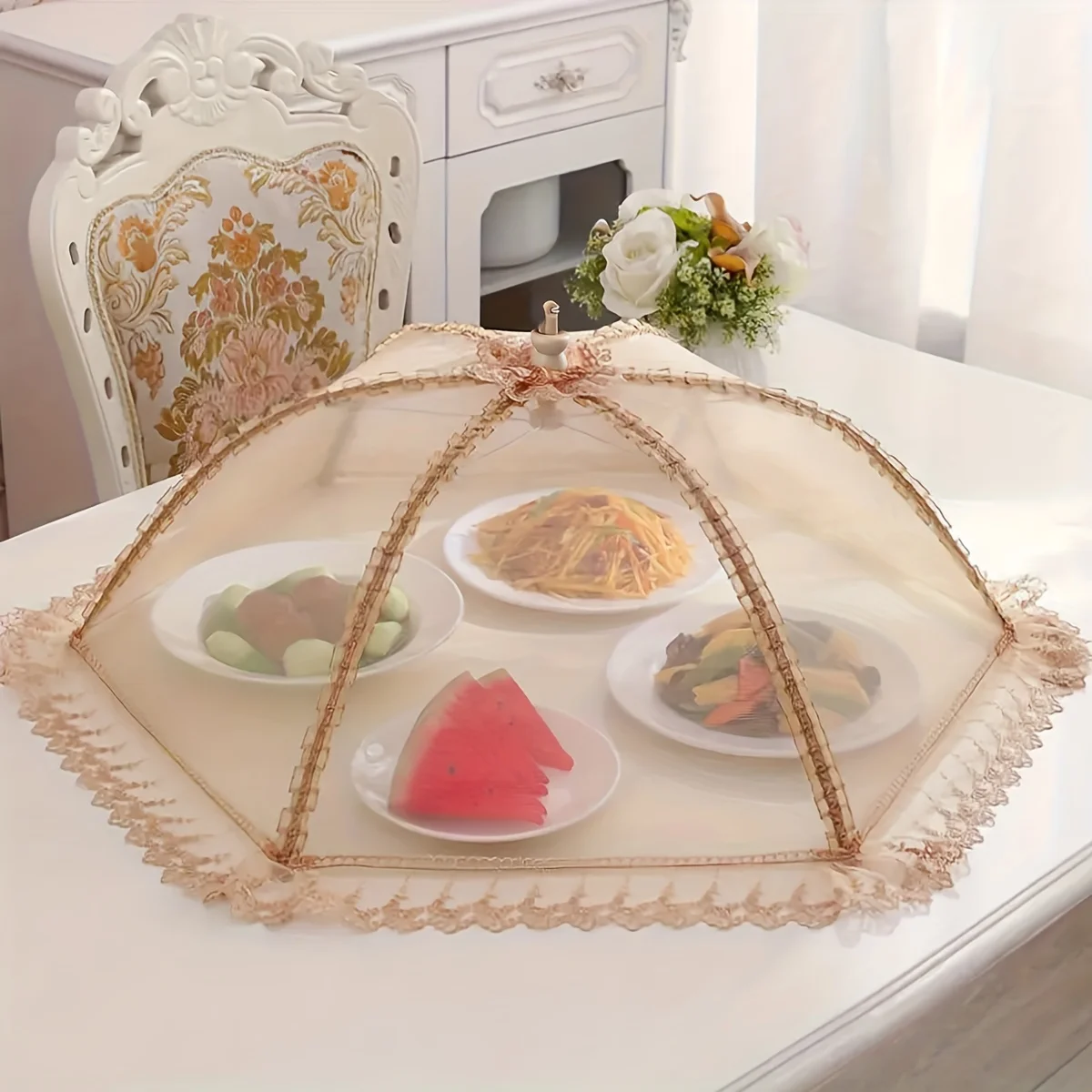 Nordic Style Golden Foldable Dish Cover Dust-Proof Fly-Proof Food Table Cover for Household