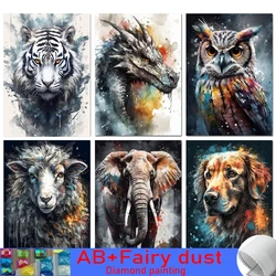 5D DIY 120 colors AB Fairy Dust Diamond Painting Animals Lion Koala Tiger Cross Stitch Kit Full Drill Round Embroidery Mosaic