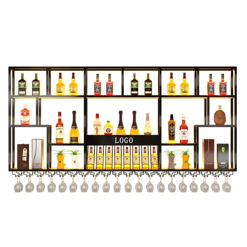 

Creative Restaurant Bar Wine Showcase Led Wall Display Wine Cabinet Industrial Wine Shelf Hanging Cabinets Wijnrek Furniture