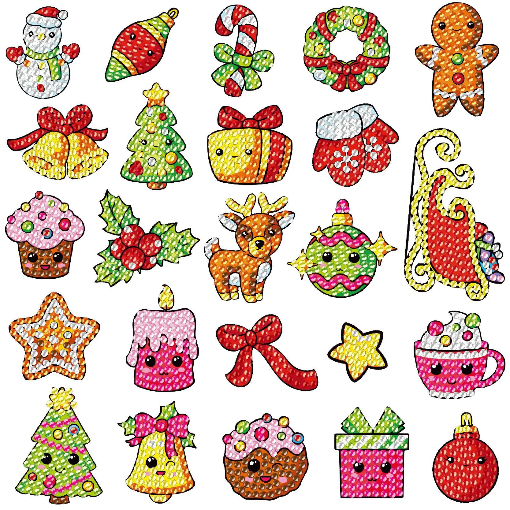 Children's Diamond Painting 5d Randomly Stick DIY Diamond Stickers Point Diamond Stickers Cartoon Kitten Snowman