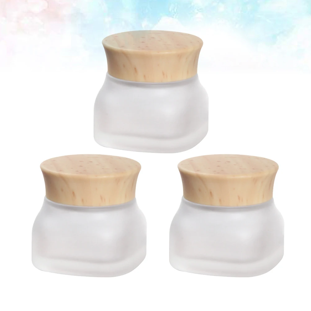 

3pcs Frosted Glass Jars Durable Portable Leak Proof Empty Dispenser Square Pot Skincare Travel Bottle Storage