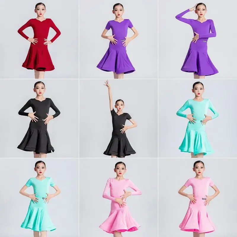 Children's Latin Dance Costume for Professional Competition; Girls' Large Swing Dress; New Children's Latin Training Performance