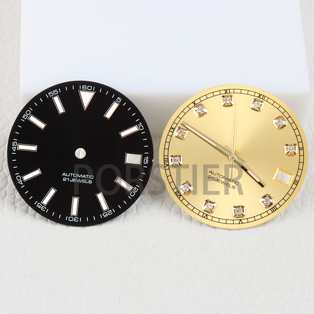 Green Luminous NH35 28.5mm Watch Dial Face Hands Sunray Strips Dial for Datejust NH35 NH36 Movement Watch Replacement Parts