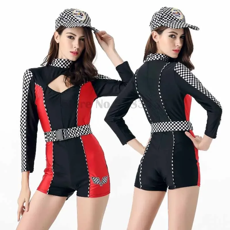 Vrouwen Sexy Raceauto Coureur Kostuum Racer Cosplay Kostuum Jumpsuit Racing Girl Uniform Halloween Fancy Dress Up