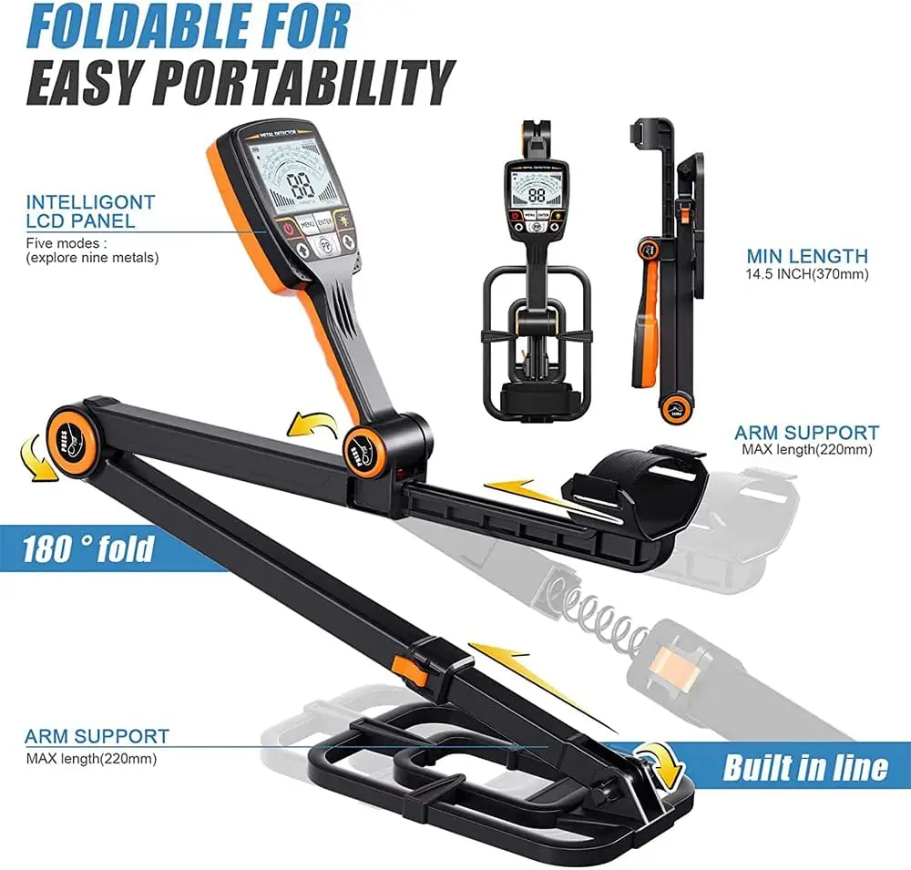 Foldable Gold Metal Detector 0-99 Digital Target Indication Explore Nine Metals Treasure Hunting PINPOINT Higher Depth Accuracy