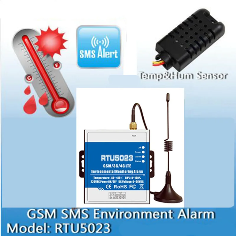 GSM 3G 4G Temperature Humidity Monitoring Alert Power Failure Remote SMS Alarm for Cold Storage Drugstore RTU5023 With Sensor