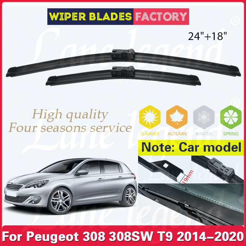 

Car Wiper For Peugeot 308 308SW T9 2014 - 2020 Front Wiper Blades Soft Rubber Windscreen Wipers Auto Windshield Brushes 24"+18"