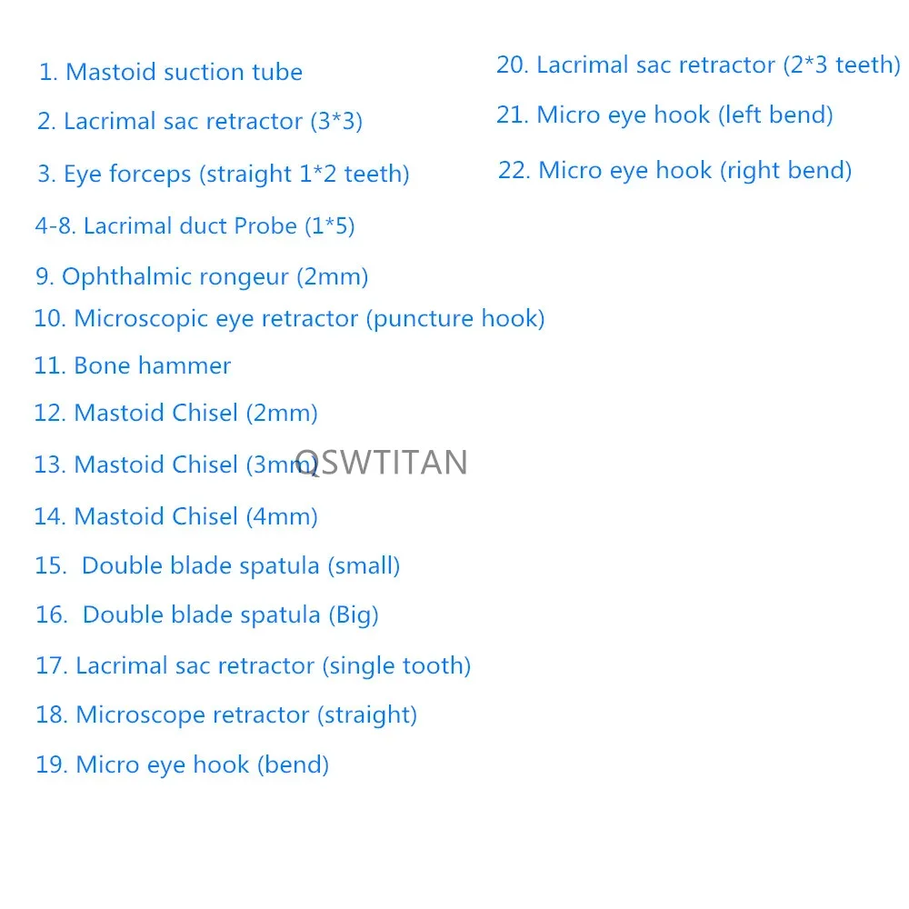 Slzný chirurgie měřici zařízení souprava 23pcs a sterilizace bedna na láhve silica gel autoclavable ophthalmic měřici zařízení nerez ocel