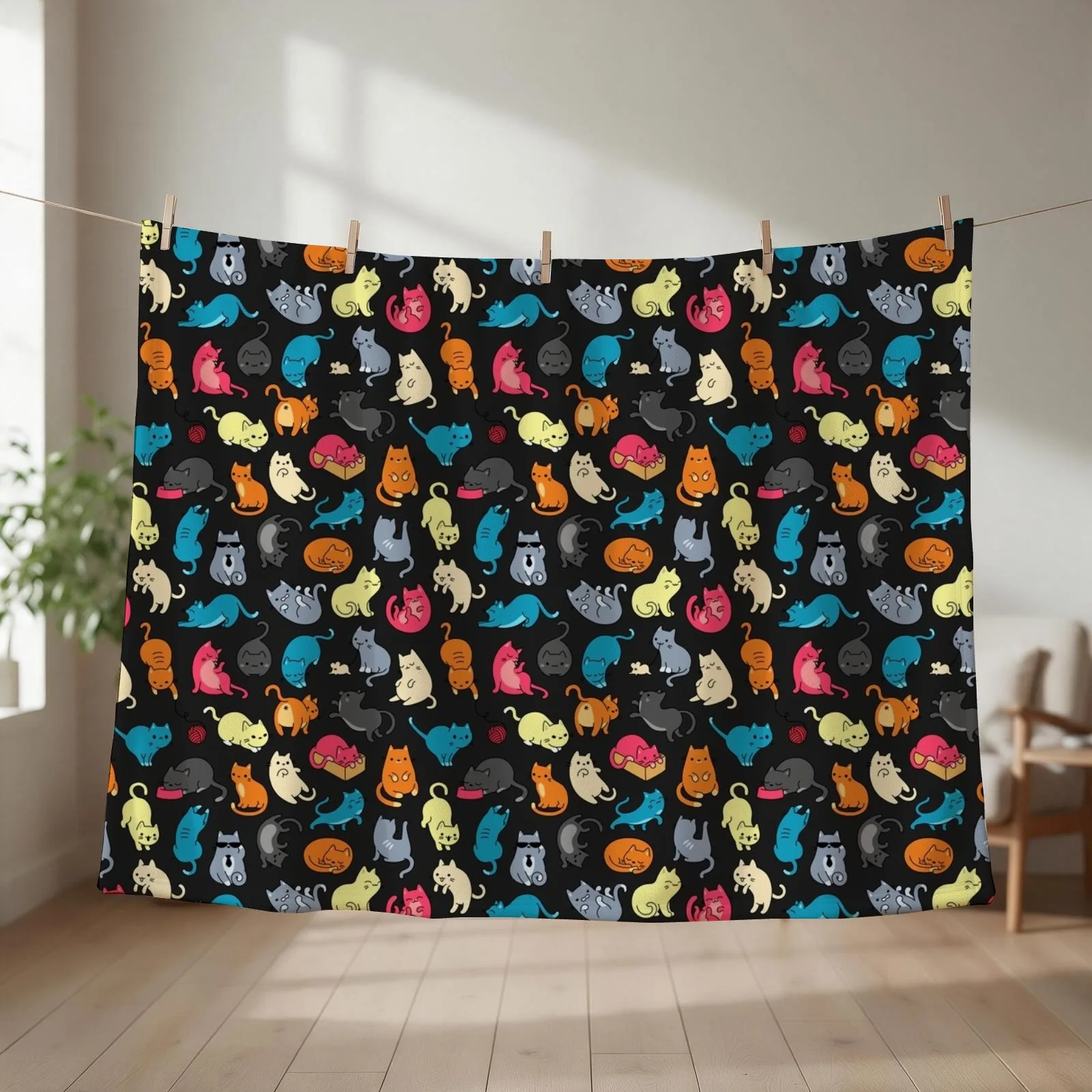 Colorful Cats and Kittens Pattern Throw Blanket Decorative Sofas Winter beds Thins For Decorative Sofa Blankets