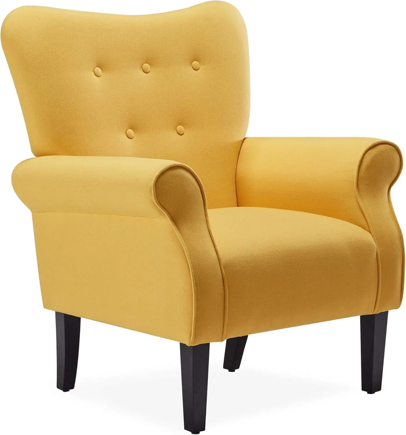 High Back Armchair, Padded Single Sofa with Wooden Legs for Living Room, Bedroom - Citrine Yellow
