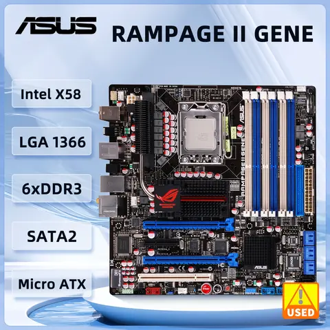 Placa base X58 LGA 1366 ASUS Rampage II Gene R2G placa base DDR3 24GB compatible con Core i7 940 980 930 920 960 cpu 7 × SATA II ATX