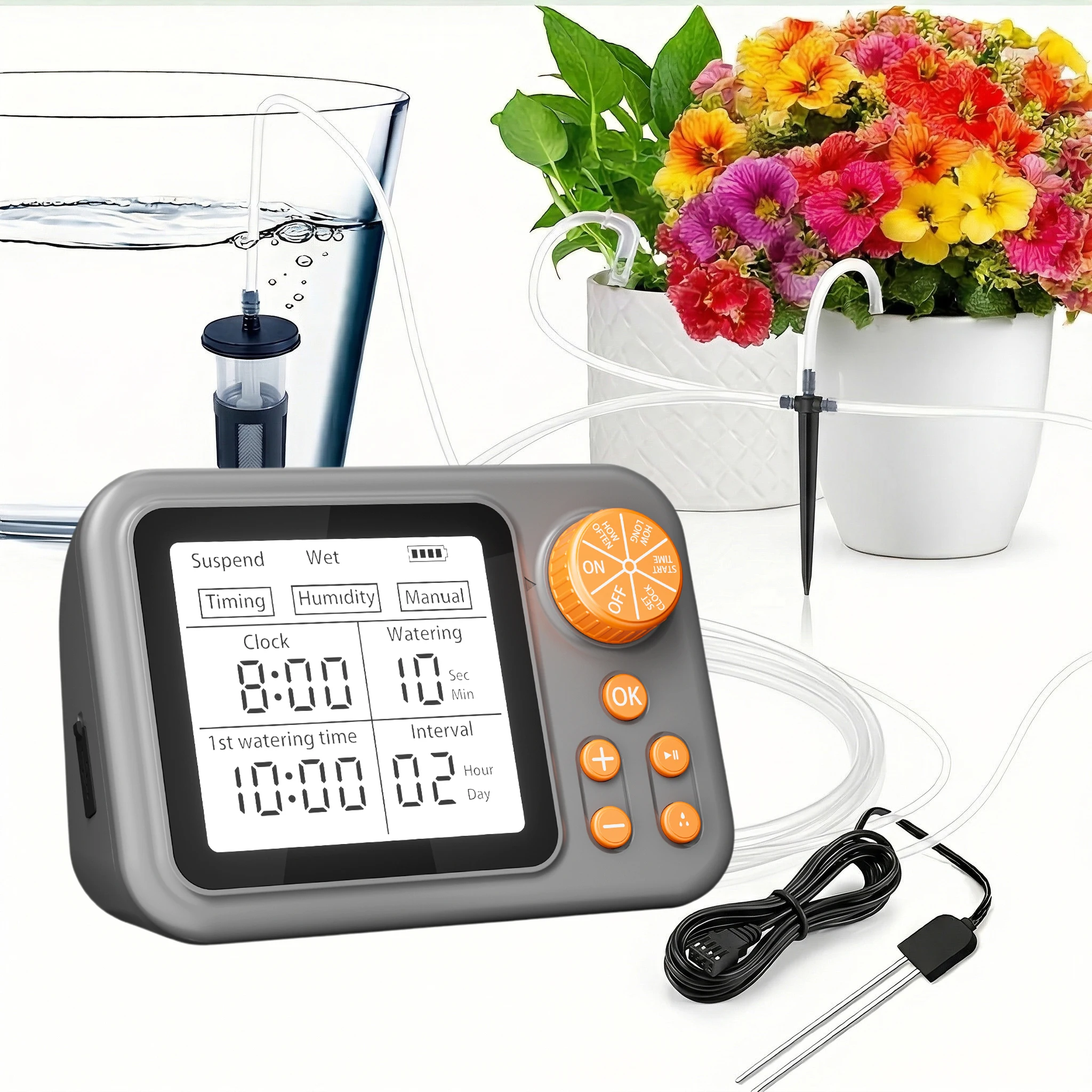 

Умная система полива растений, автоматический комплект капельного орошения с датчиком влажности для непрерывного автоматического полива во время отпуска