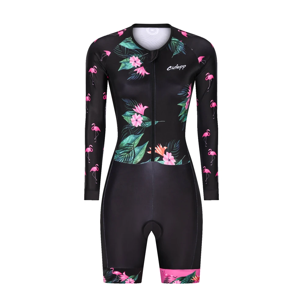 

Ciclopp team bike triathlon tights black and flamingo women's outdoor long-sleeved jumpsuit mountain bike racing clothes