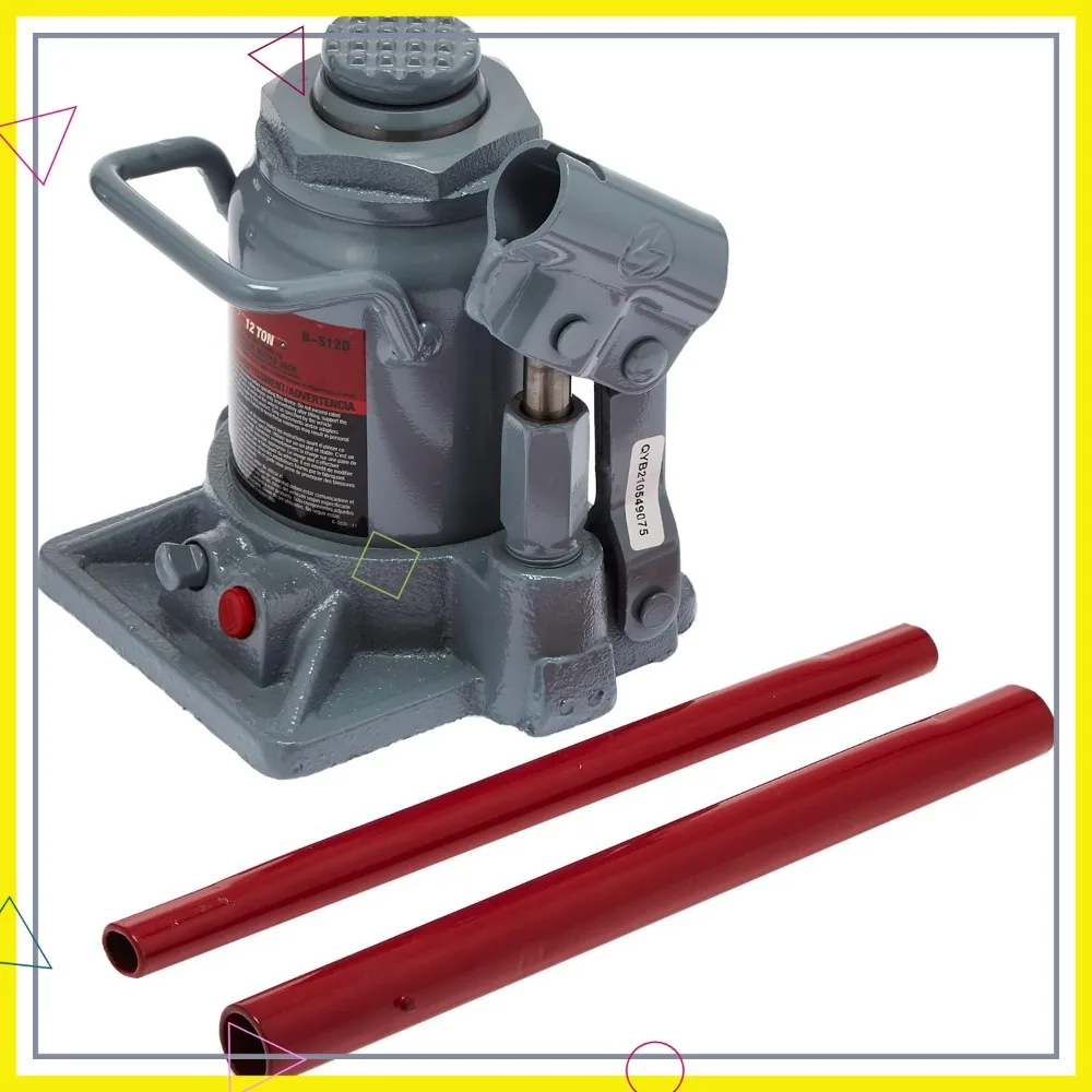 

12-тонный гидравлический домкрат для бутылок серого цвета — прочное стальное седло, регулируемая высота, система предохранительного обхода