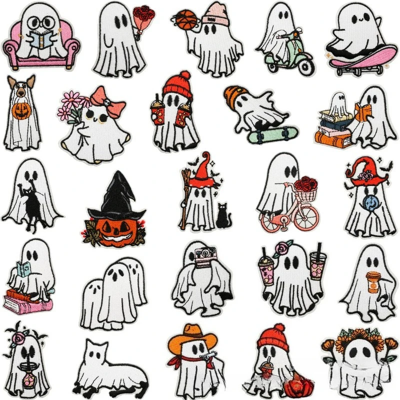 Halloween Ghost Basketball Embroidery Cloth Sticker Holiday Decoration Piao Piao Bicycle Patch Sticker Flower Witch Embroidery
