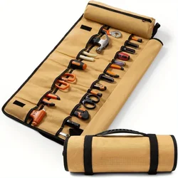 Tool Roll Heavy Duty Tool Roll Bag Organizer Roll Up Tool Pouch with 20 + 1 Pocket Brown