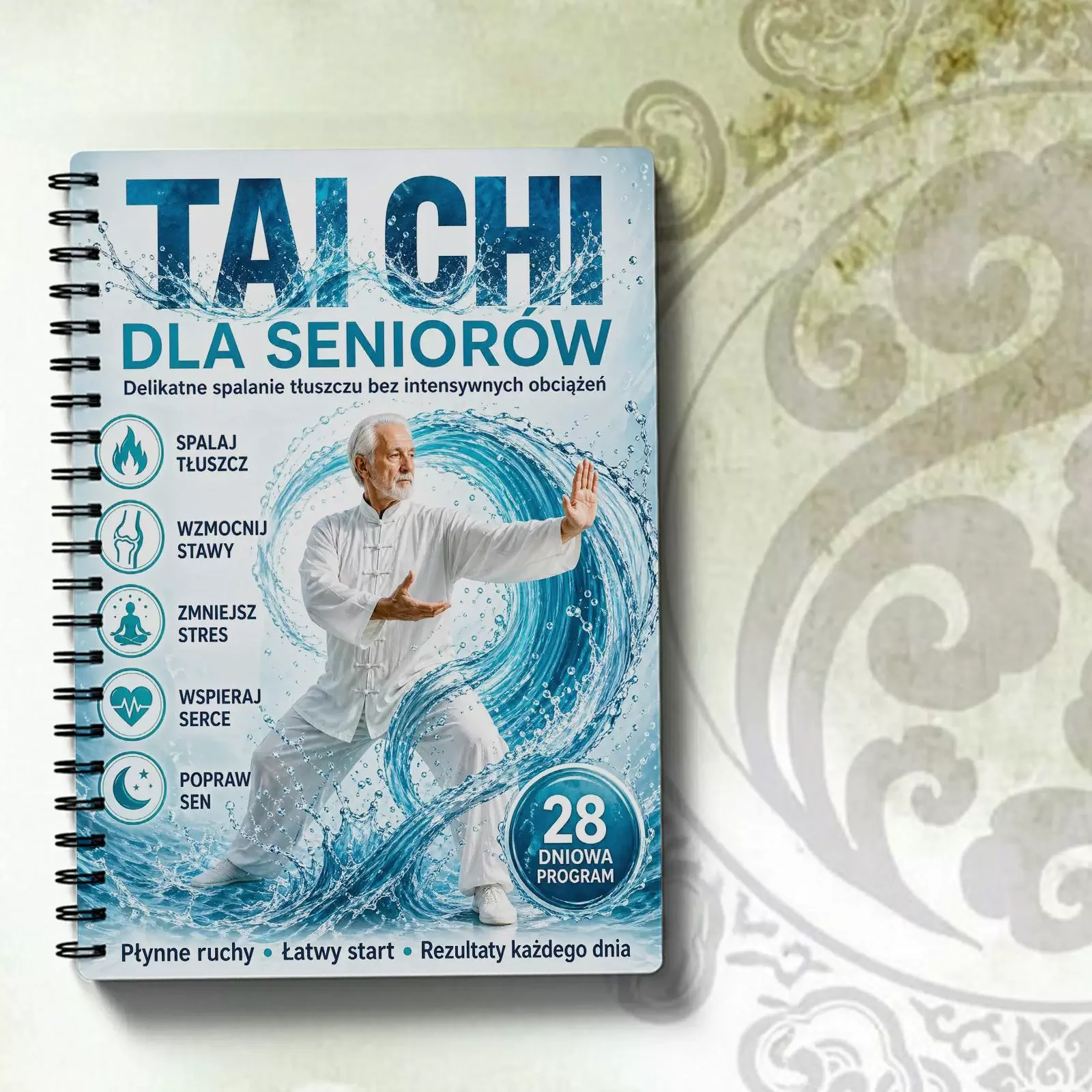 Tai Chi Workbooks for Seniors - Beginner Level Polish Version Spiralbound Book with Progressive Gentle Routines Fitness Training
