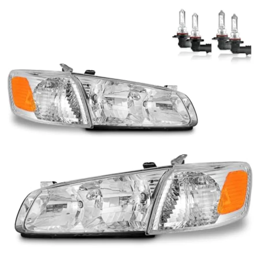 

Фары в сборе для Toyota Camry 2000-2001 (модели CE, LE, XLE) – замена фар с хромированным корпусом, янтарными угловыми фонарями и янтарным отражателем