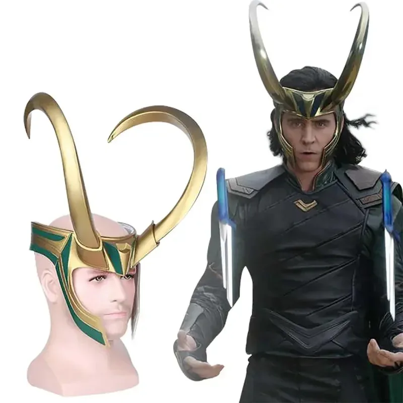 خوذة Lyou 2025 الخارقة مع قرون فيلم Thor 3 Ragnarok Loki Laufeyson قناع PVC أزياء الهالوين التأثيرية الدعائم للإعلان ★ ★