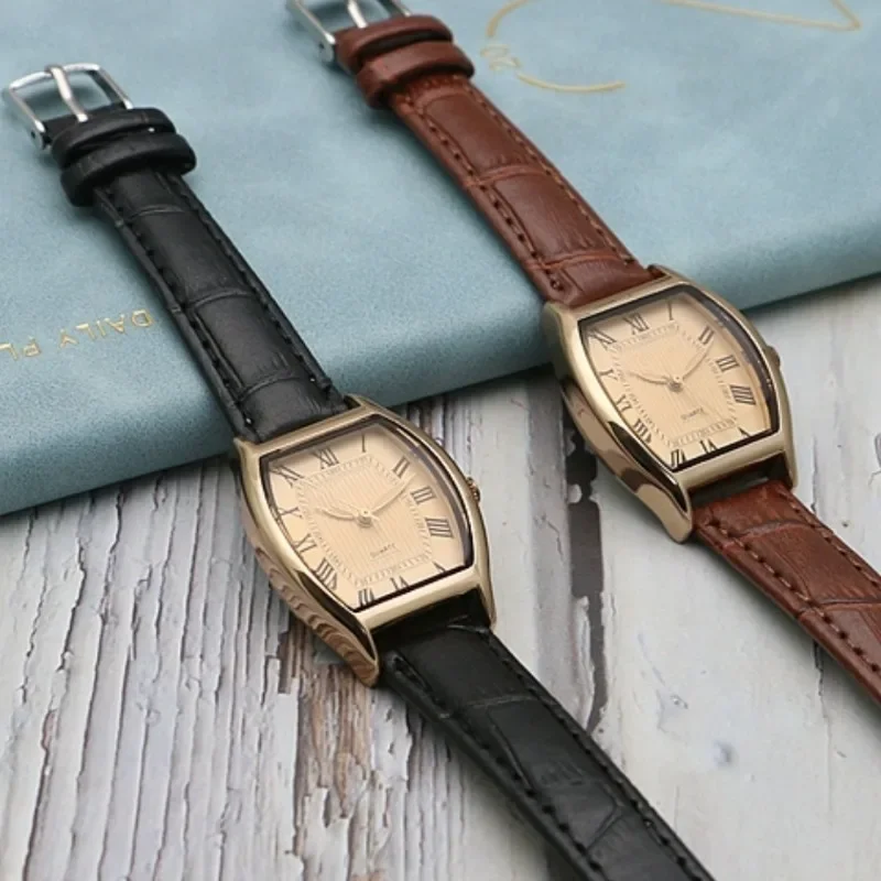 Watch for Women Small Ladies Wristwatches Brown Retro Vintage Leather Bracelet Black Quartz Wristwatches Gold Watch Women Reloj