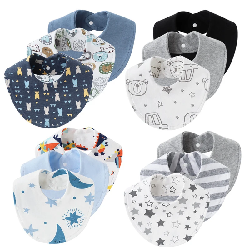 3Pcs Newborn Bibs for Girls Boys Cotton Print Baby Saliva Towels Infant Bib Burp Cloth Baby Stuff Toddler Accessories