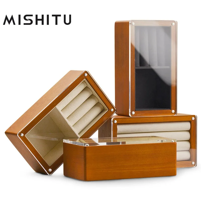 

MISHITU Solid Wood Jewelry Box For Ring Earrings Necklace Pendant Bracelet Watch Storage Case Jewelry Display Storage