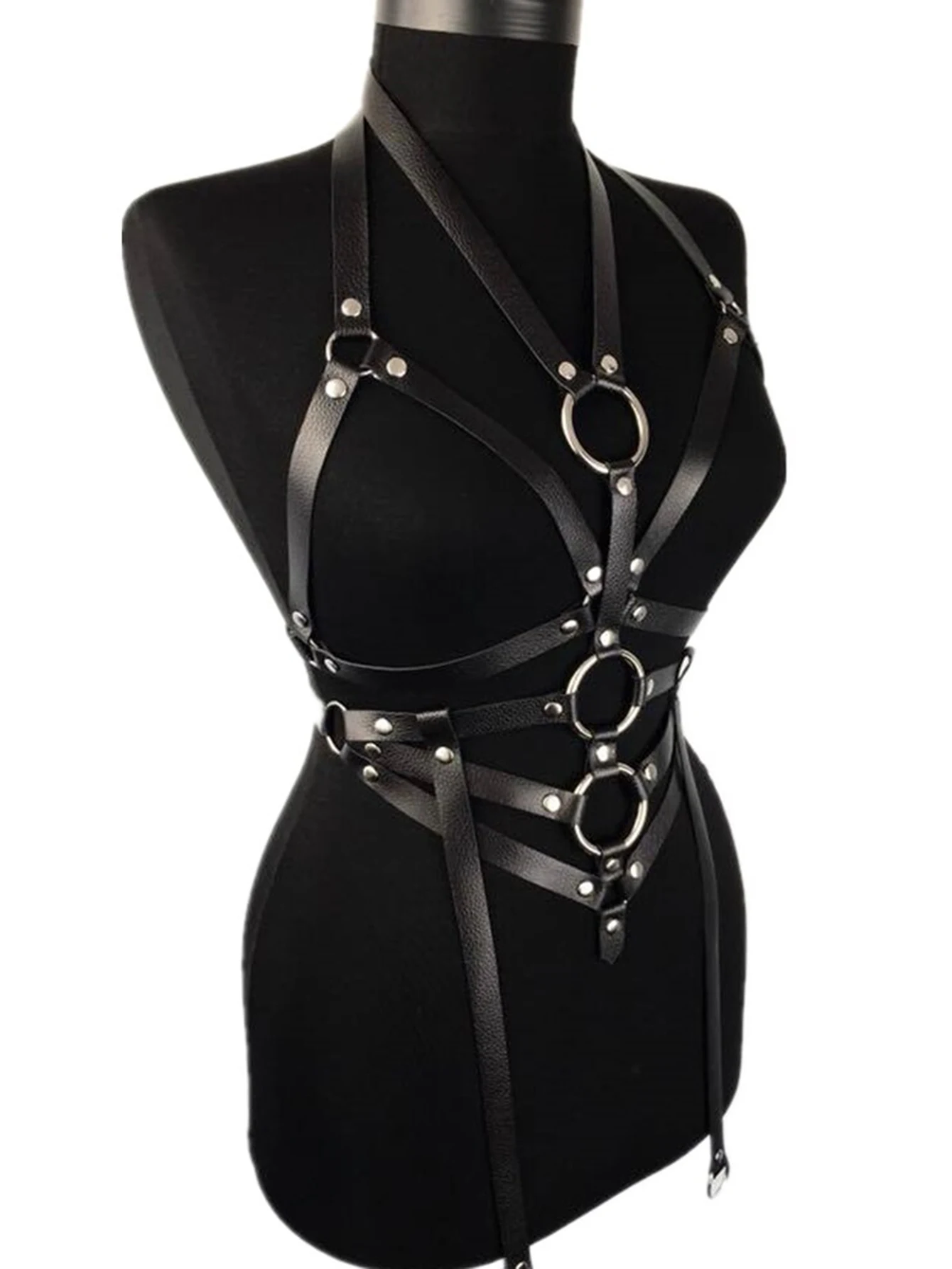 Full Body Sexy PU Leather Harness Goth Body Harness Lingerie Rave Leather Rave Outfit Bondange Cage Sexy Lingerie for Women Body