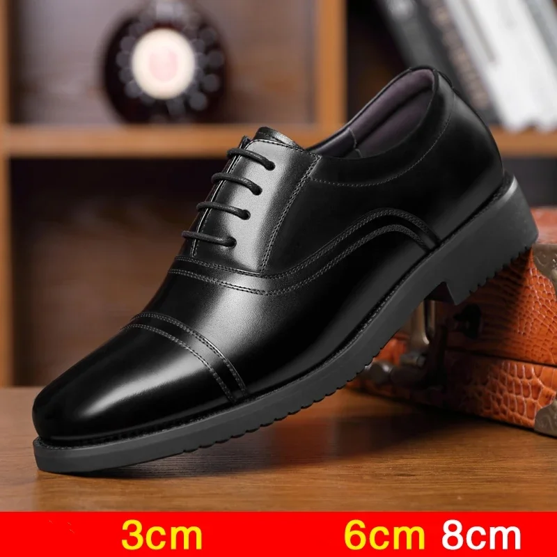 Elevator Shoes Men Dress Shoes 3/6/8 CM Men Formal Shoes Height Increase Classic Business Luxury Men Oxfords Footwear Suit