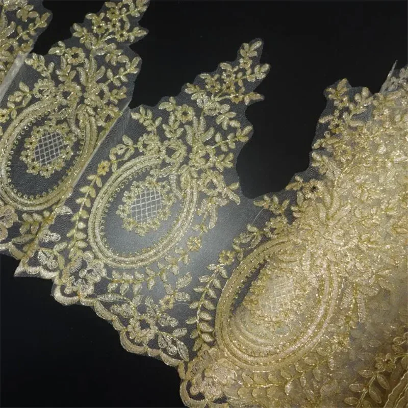 Lace Trim Accessories LJ0054 Delicate Free-Shipping 6Yards Dress Wedding Cording Applique Lace Gold Light Thread Embroidery