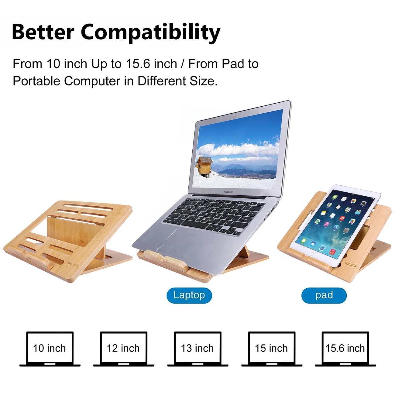 Support réglable en bambou pour ordinateur portable, avec 4 angles, refroidisseur pour Macbook et tablette