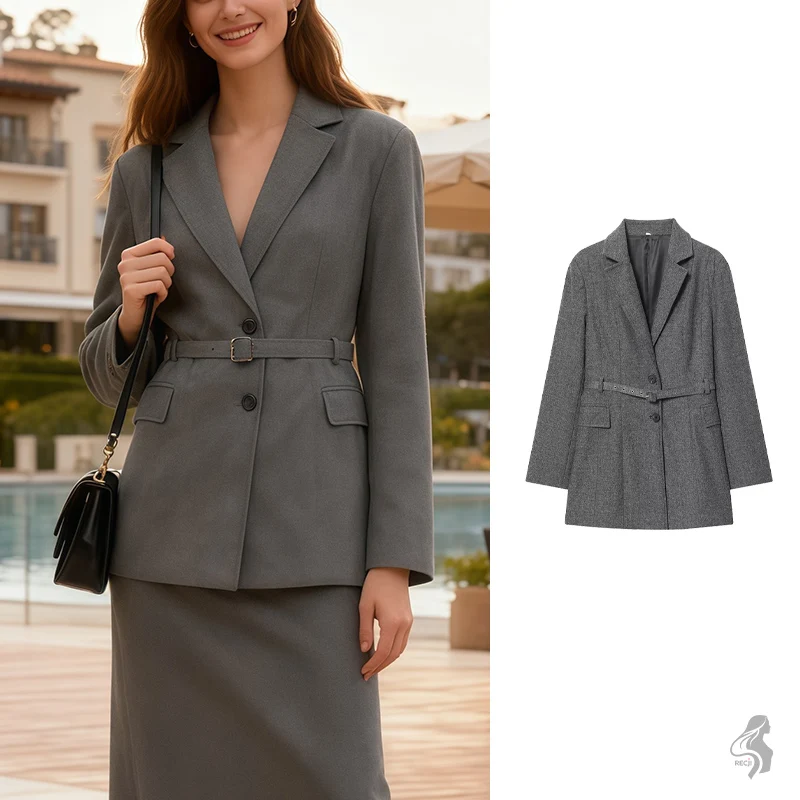 

Женский модный пиджак с лацканами и поясом на талии, облегающий, универсальный и удобный, подходит для поездок на работу и повседневная одежда