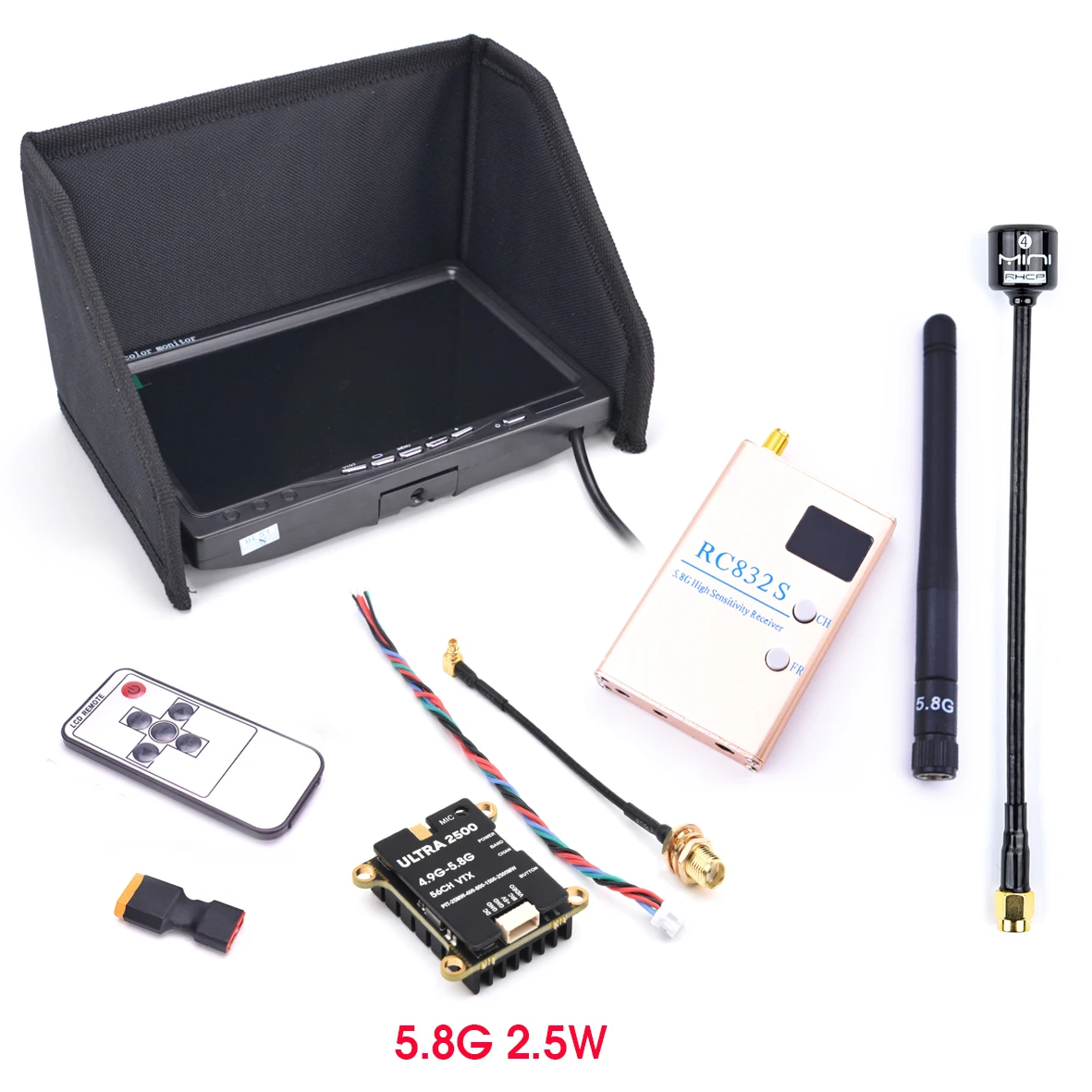 FPV Kit Combo System 1500TVL Camera 5.8G 1.6W 1600MW / 2.5W 2500M / 3W 64CH VTX  RC832S RC832 7 inch LCD Monitor for Frame kit