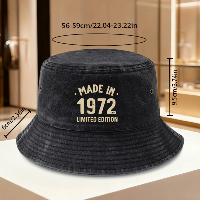 American Vintage MADE IN 1972 Limited Year Letter Print Fisherman Hat Classic Washed Distressed Retro Bucket Hat Outdoor Casual