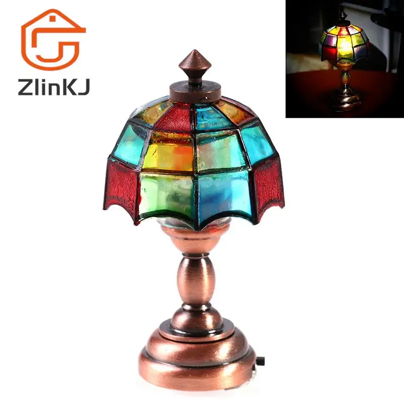 1pc 1:12 Dollhouse Mini Desk Lamp LED Lamp Colored Shade Reading Lamp Doll Decor Toy home desk decor