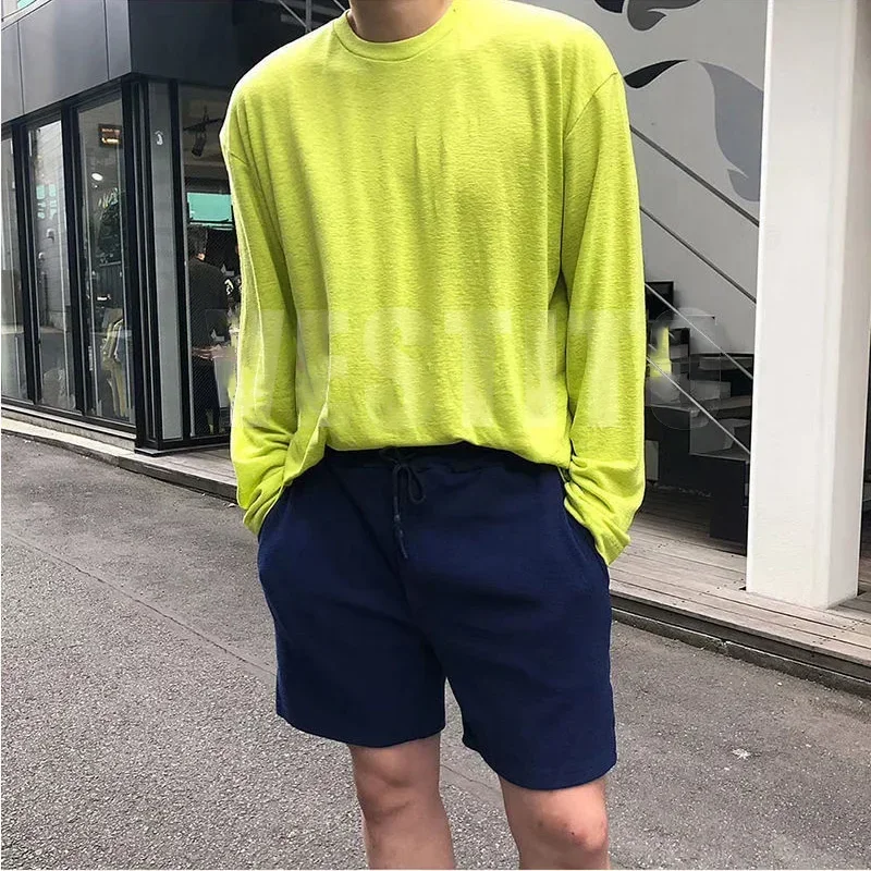 Fashionable Simple Long Sleeved T-shirt Solid Color Loose Sunscreen Tops Korean Slightly Transparent Thin Men's Bottom Tshirts