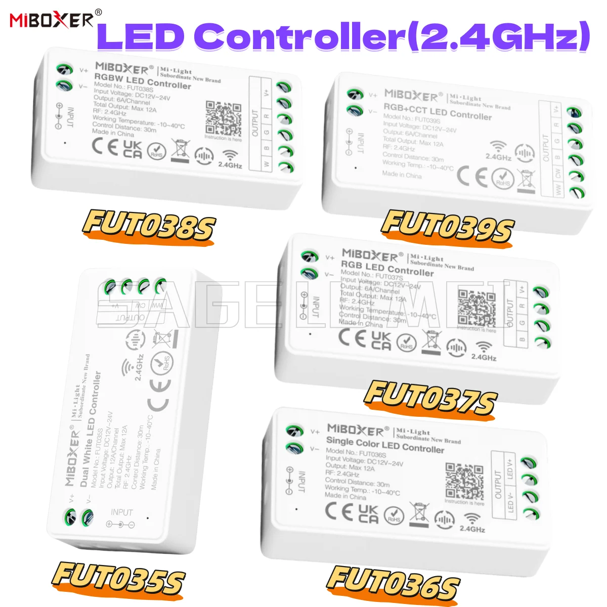 FUT035S-FUT039S Series 2.4GHz LED Controllers by Miboxer Dimmable For Single/Dual Color RGB/RGBW/RGB+CCT Strip Lighting Systems