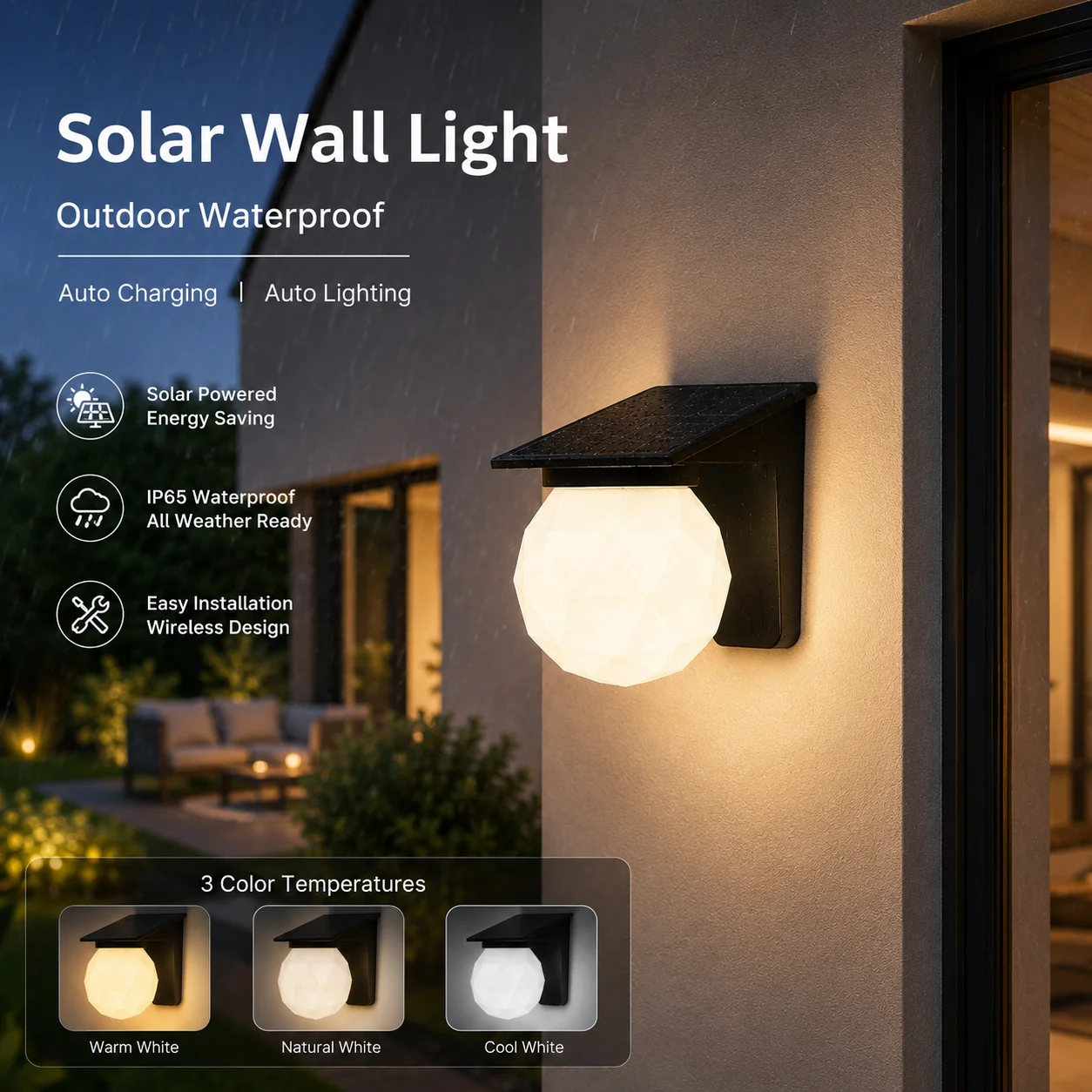

Outdoor Solar Powered LED Lamp 3 Modes IP65 Waterproof LED Spherical Wall Lamp Solar Security Light For Backyard Railing Step