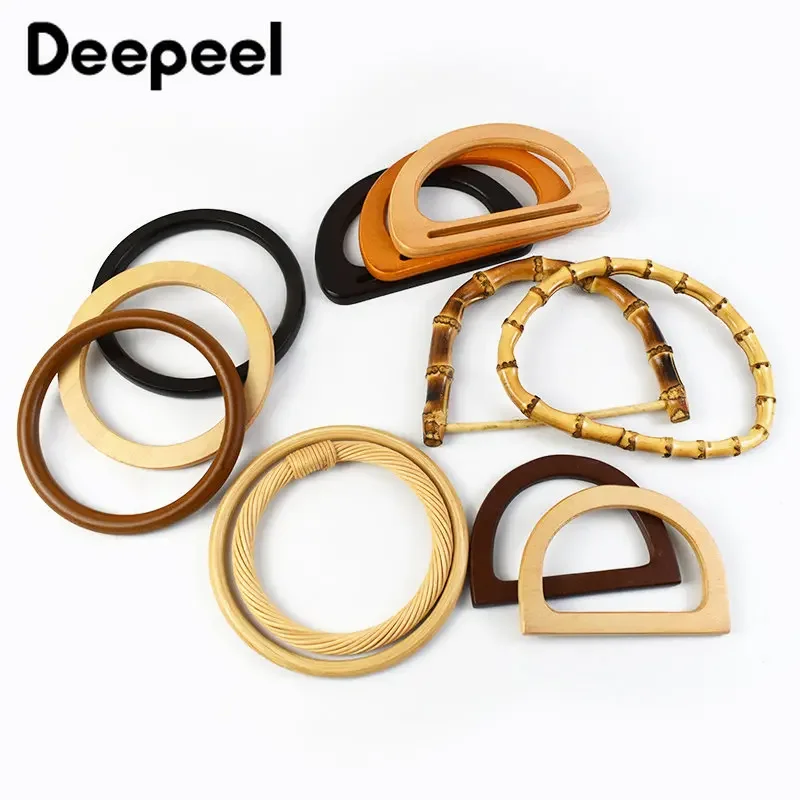 

2Pcs Deepeel 11-15cm Natural Wooden Bamboo Handle for DIY Purse HandBags Replacement Ring Wrist Circle Bags Handles Accessories