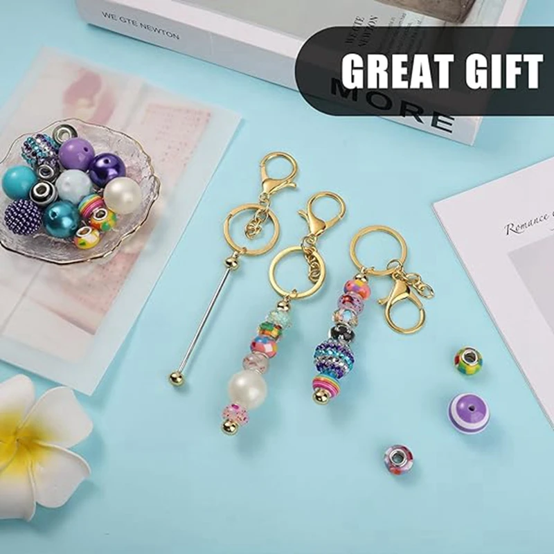 8Pcs Beadable Keychain Bars Beadable Blanks DIY Bead Bar Keychain Kit DIY Keychain Accessories for Women Men DIY B-A51M